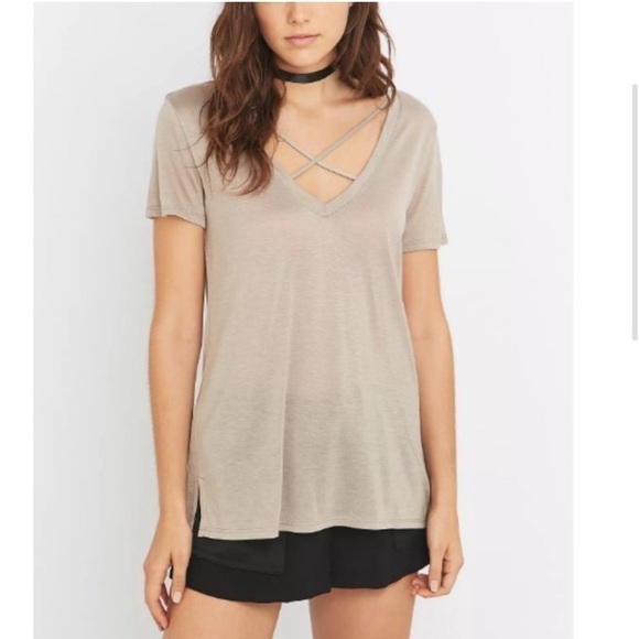 NEW Urban Outfitters Project Social T Strappy V-Neck Taupe Tee - Picture 10 of 12